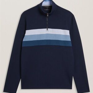 Ted Baker men's quarter zip pullover sweater navy striped size 4 - Large NWOT